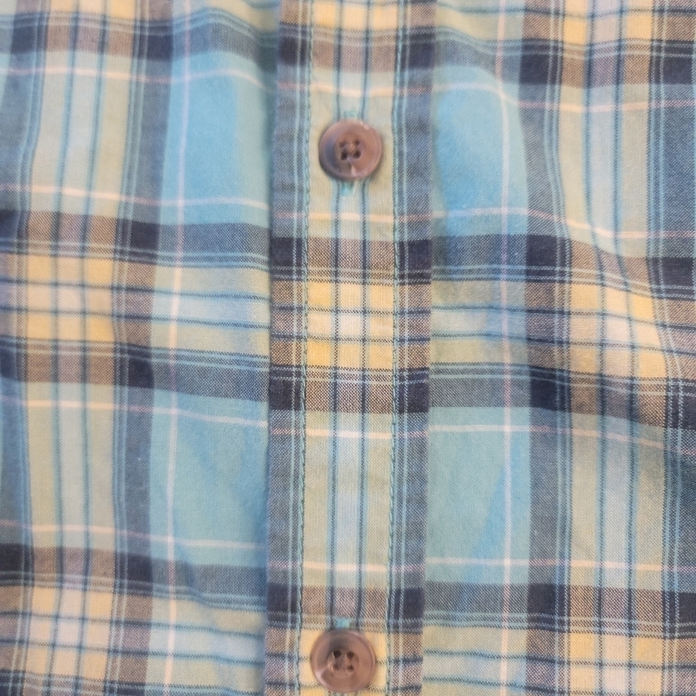 Mend PrAna shirt GRADEN Collared Short Sleeve Button Up Plaid Teal SZ L - Picture 6 of 8
